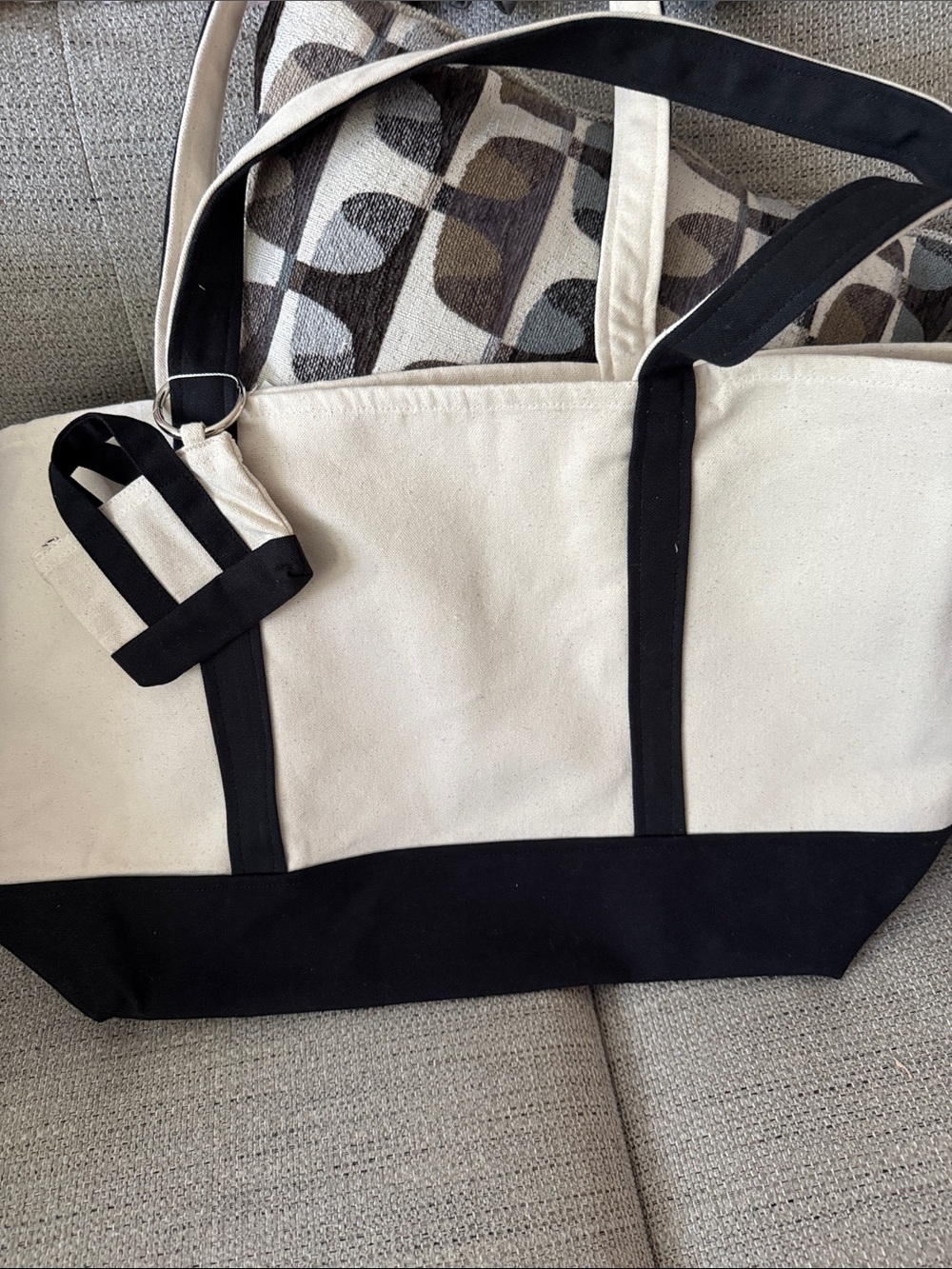 Harper Cream and Black Canvas Tote